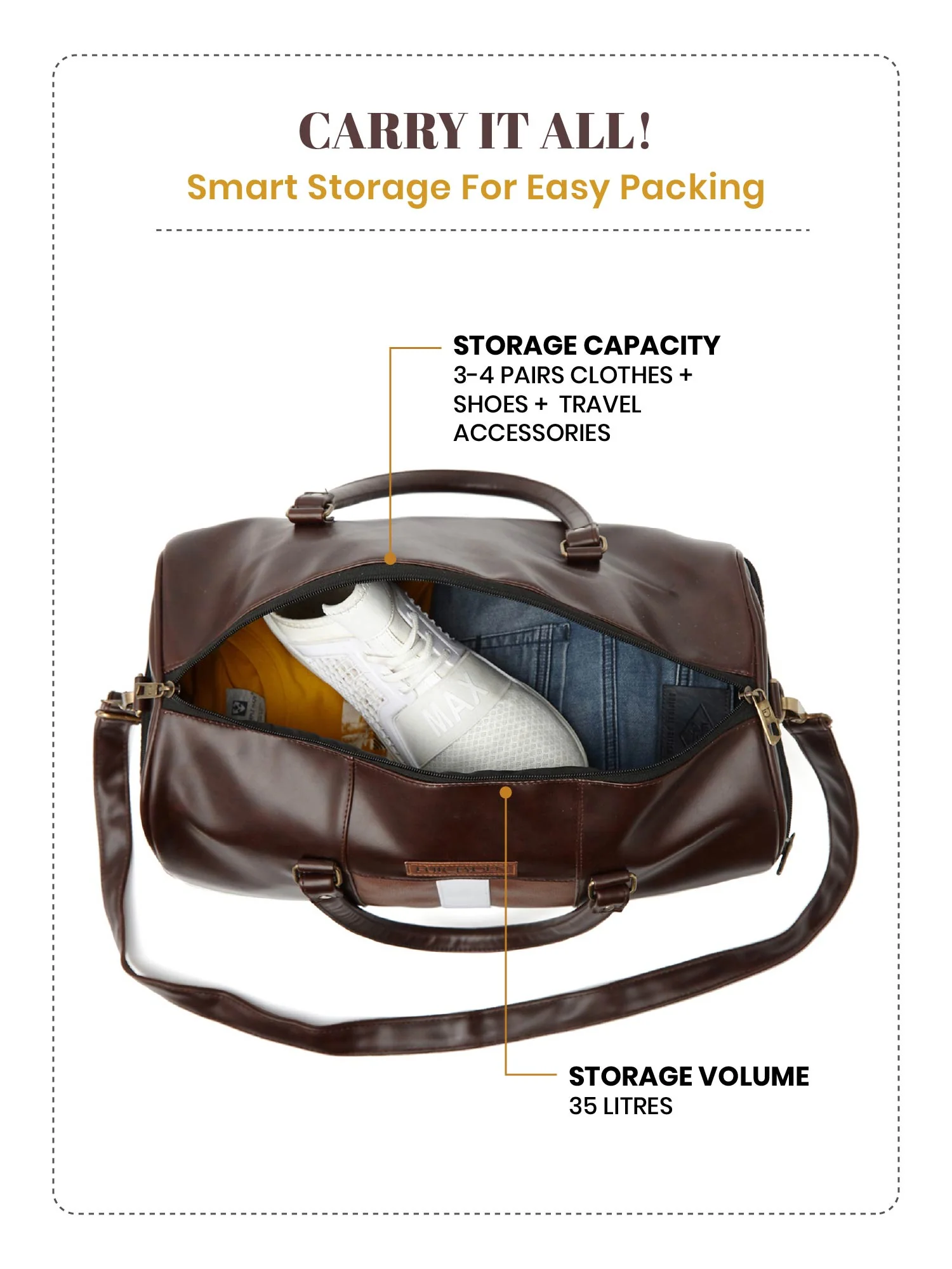 Brown Weekender Faux Leather Duffle - Image 3