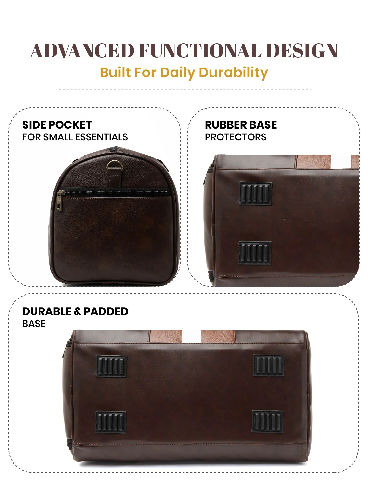 Brown Weekender Faux Leather Duffle - Image 5
