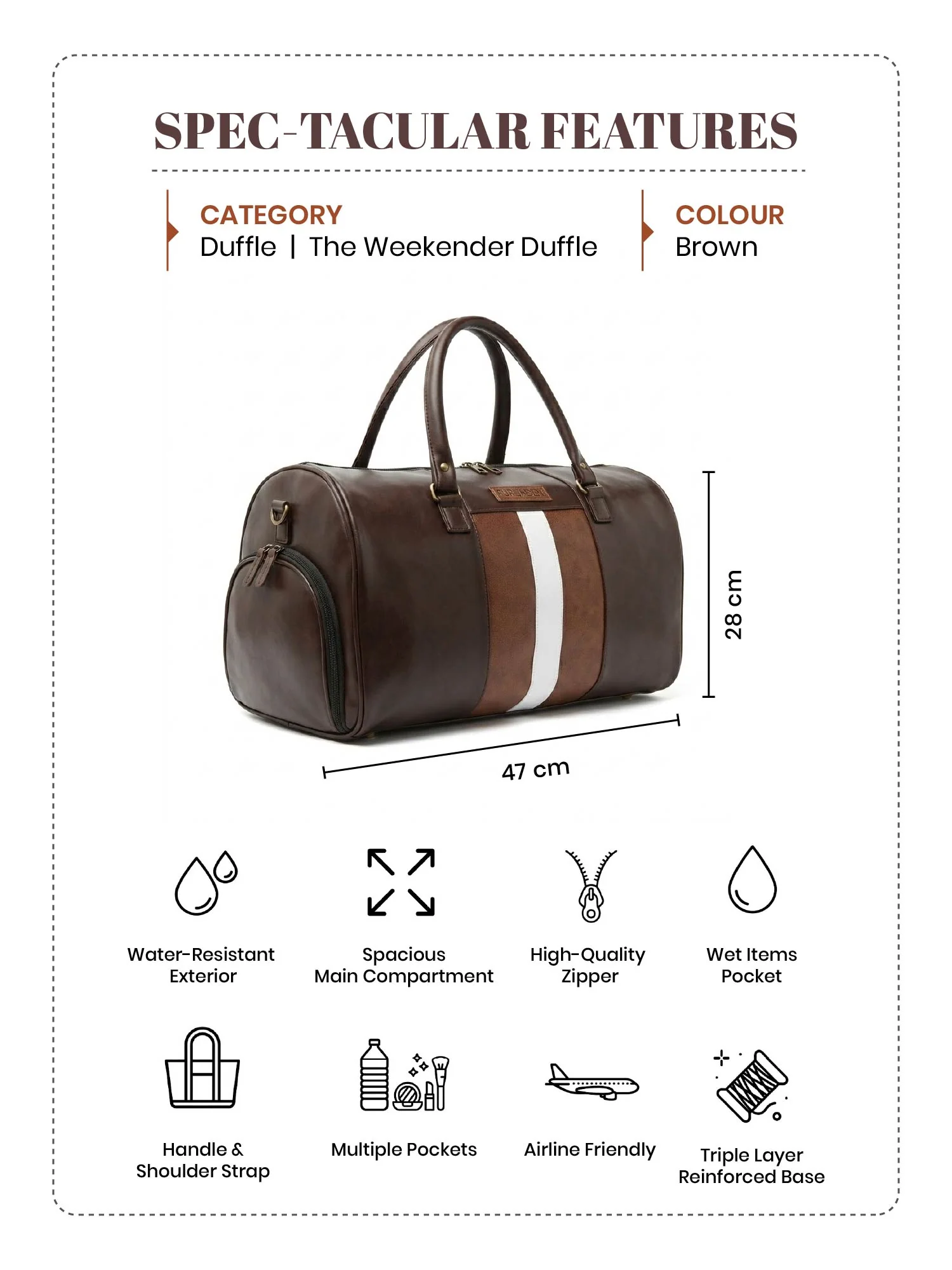 Brown Weekender Faux Leather Duffle - Image 6